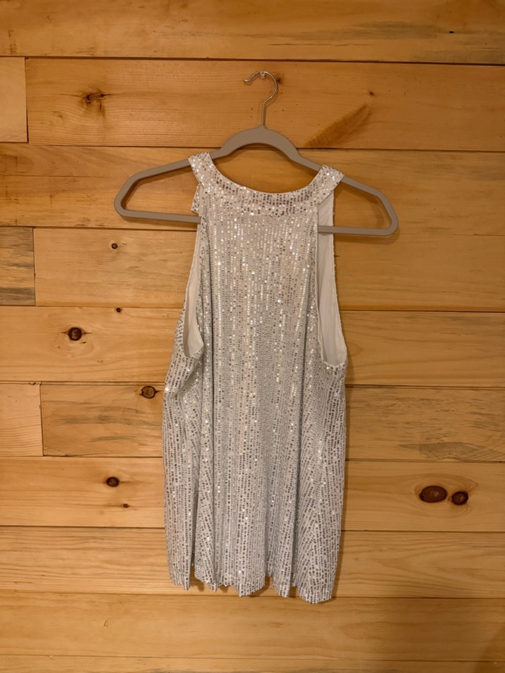 SHEIN Silver Sequin Curve Halter Top - Shimmering Party Style